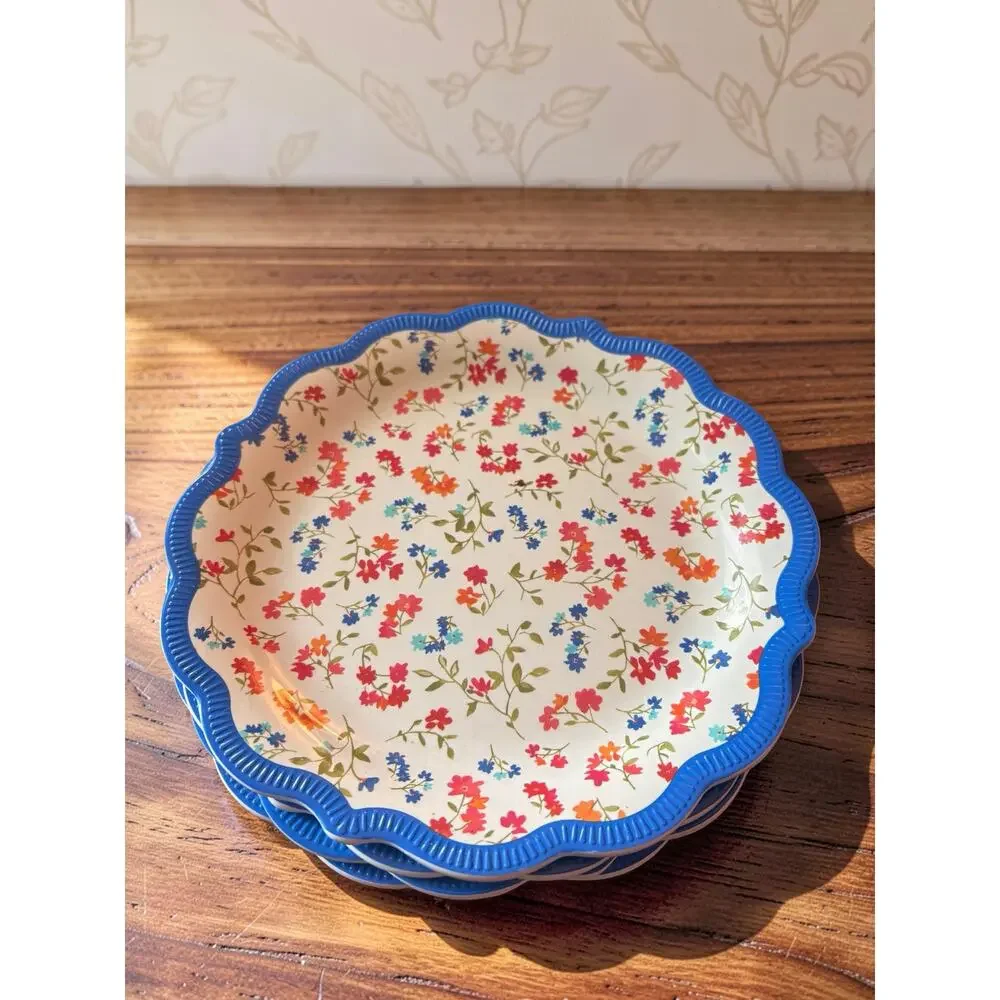 Pioneer Woman Vintage Ditsy Cobalt Melamine Salad Plates Set of 4 8.7” Floral